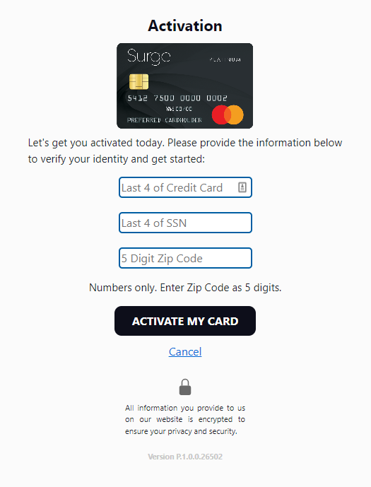 Activate Surge Credit Card
